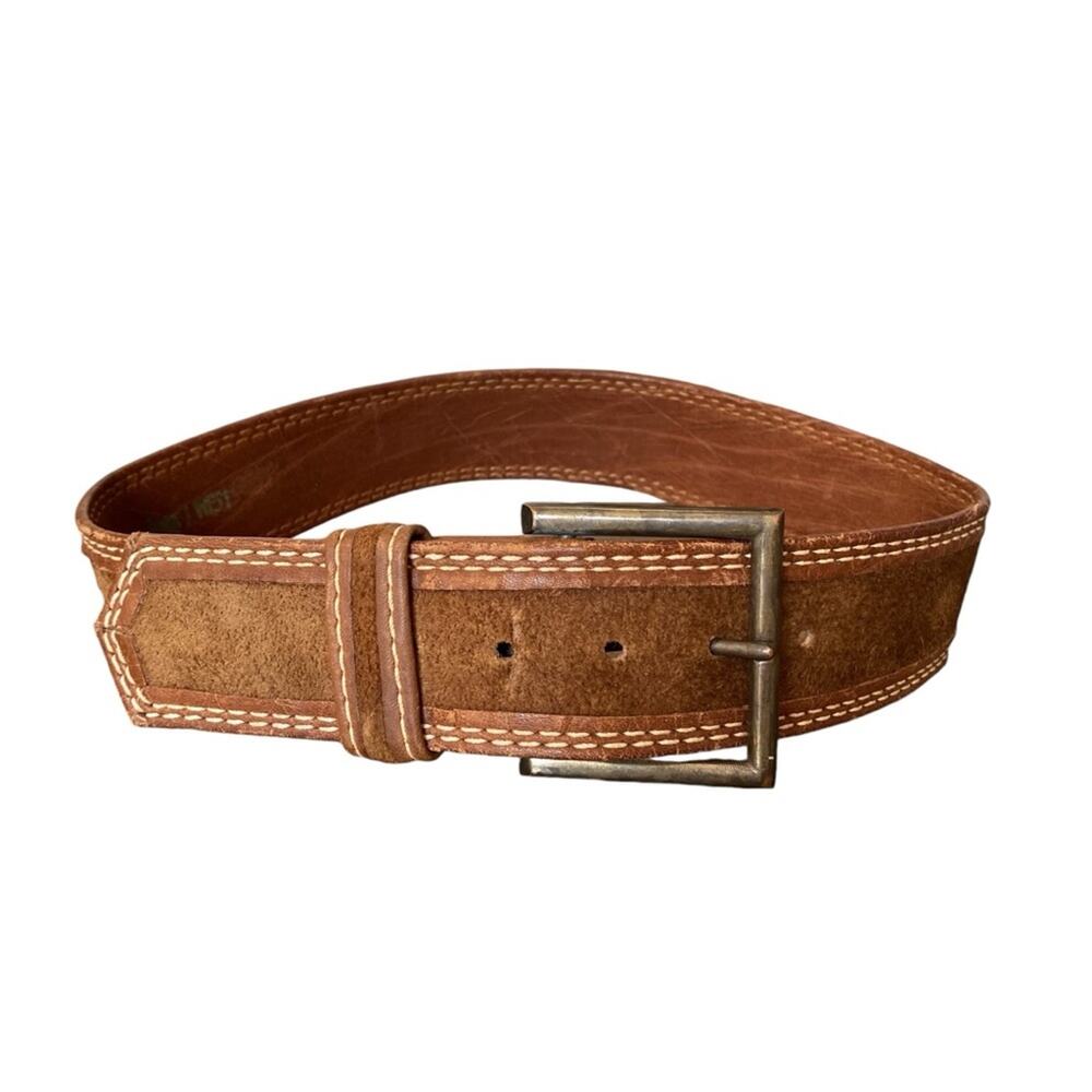 Vintage Jeans West USA made Unisex Brown Steerhide Leather Suede Belt size 30